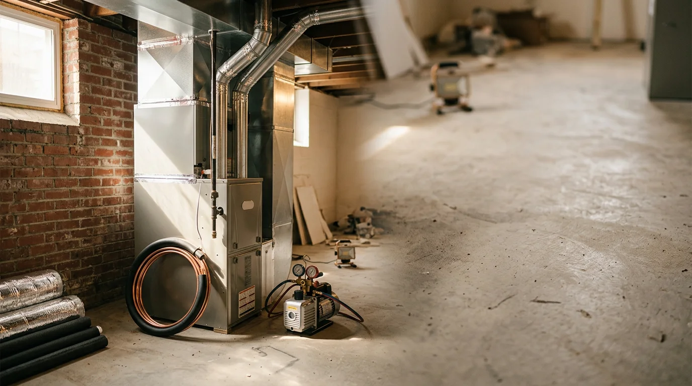 HVAC technician performing air duct cleaning in Indianapolis home