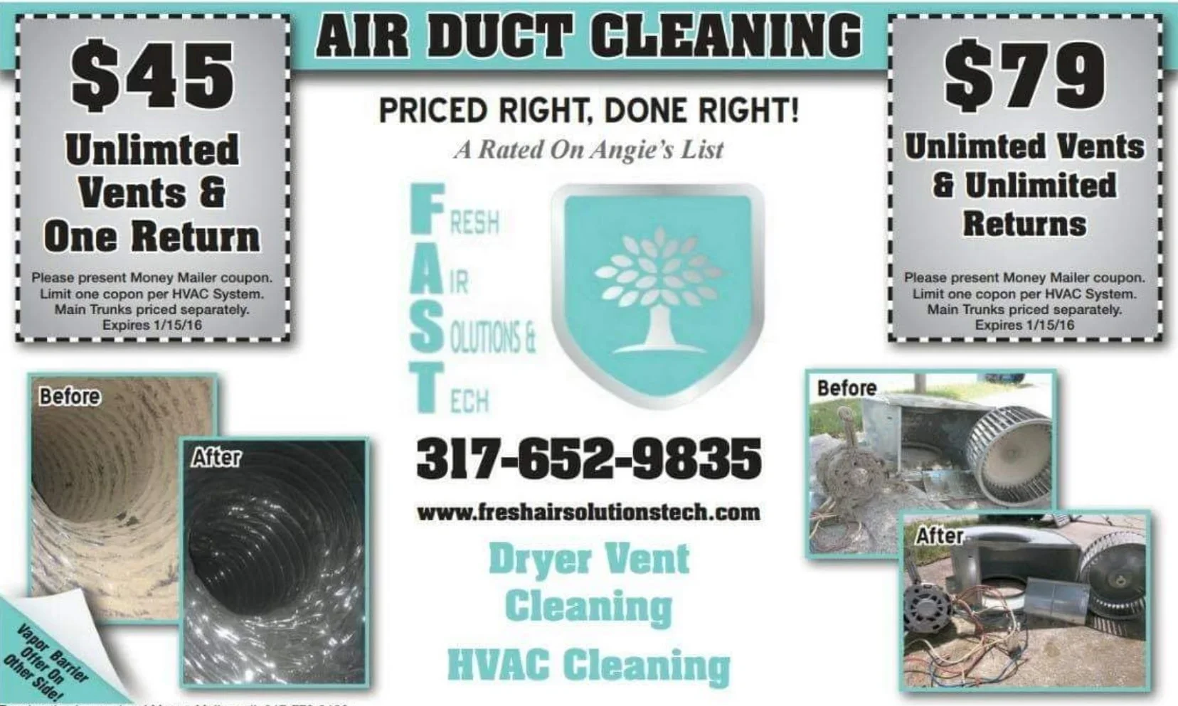Before and after air duct cleaning showing lint removal from ductwork and dryer vent system