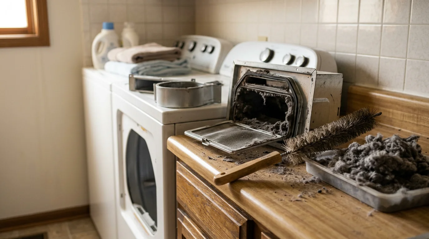 A dryer lint trap housing in an Indianapolis home after professional cleaning by Fresh Air Solutions and Tech LLC, showing a clear, debris-free interior with no lint or residue buildup on the inner walls.